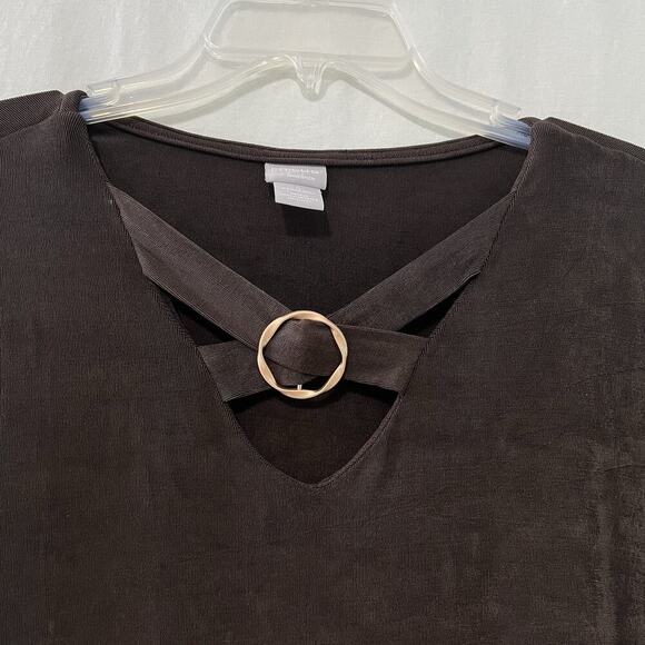 Chicos Travelers Womens Gold Ring Tunic Top Size 4 US 20/22 Brown Slinky Stretch - Picture 4 of 10